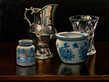Ewer, glass and pottery vases